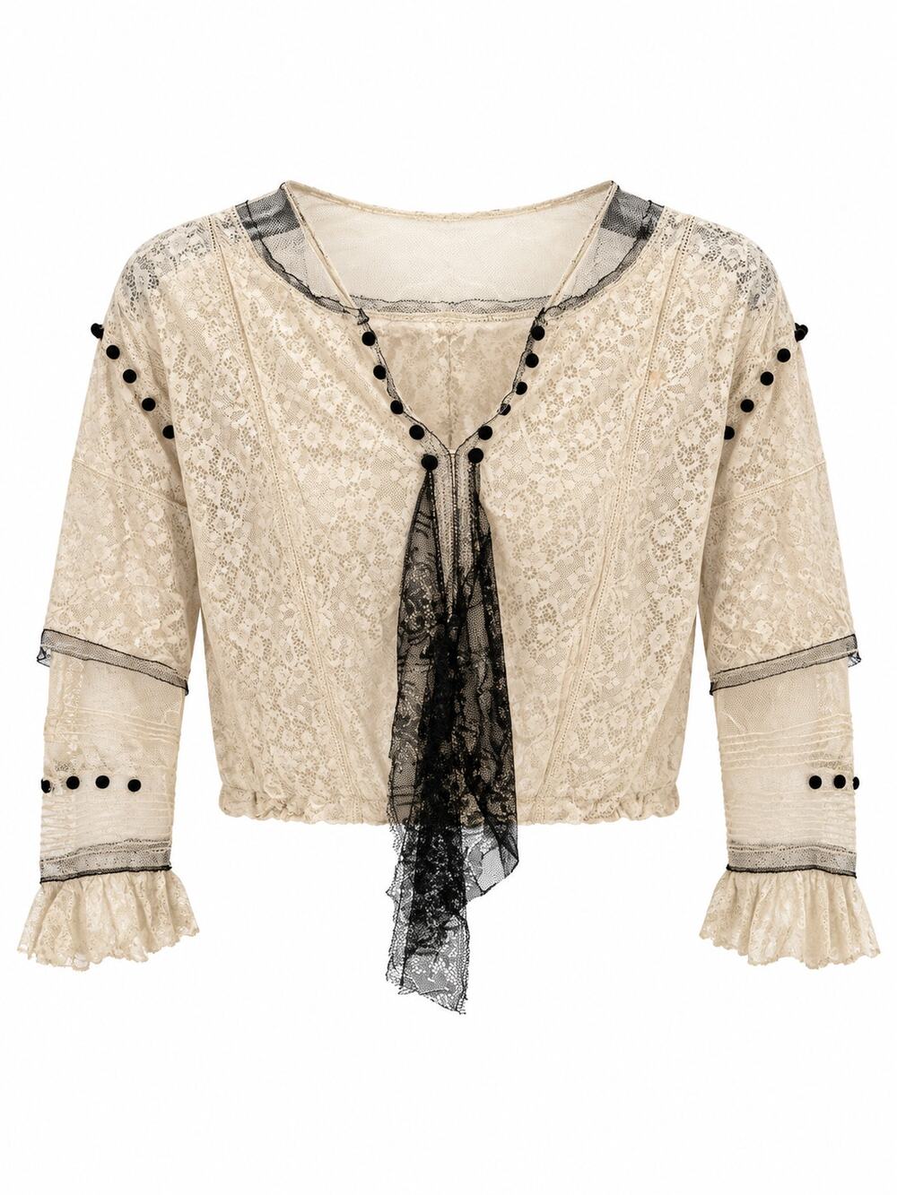 Victorian 1890s Antique Lace Bodice Black Trim Buttons Edwardian Blouse Project